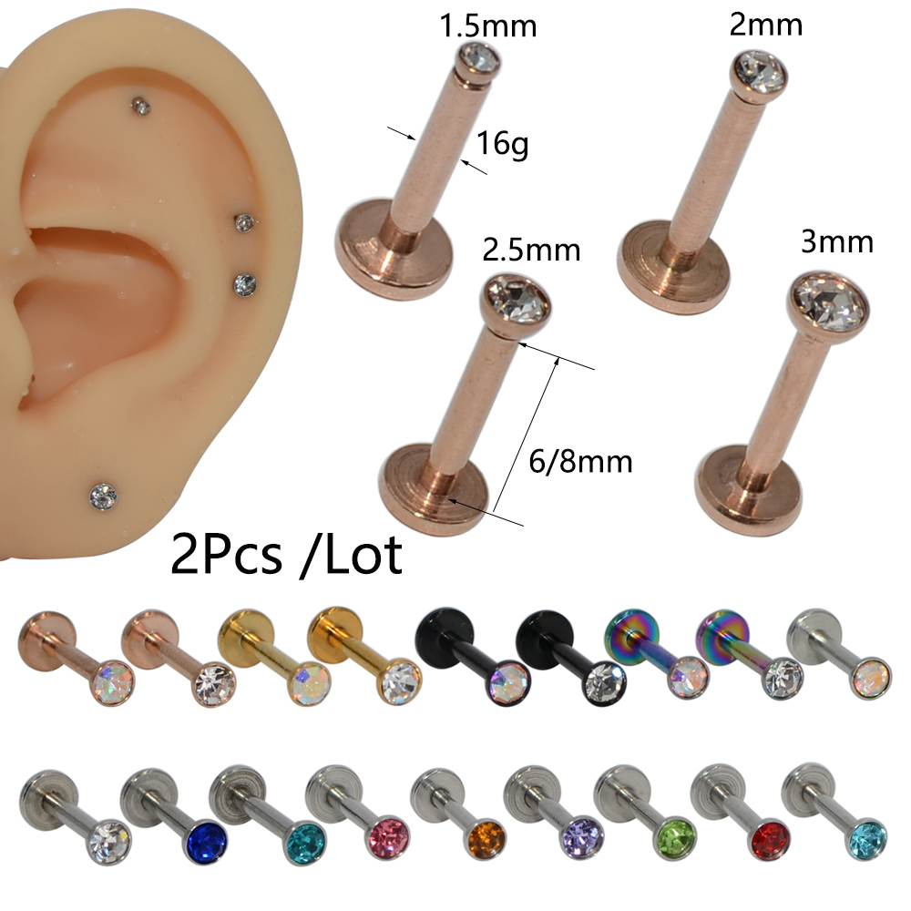Body Jewelry Tunnels - 2Pcs 16g 1.5-3mm AAA Zircon Labret