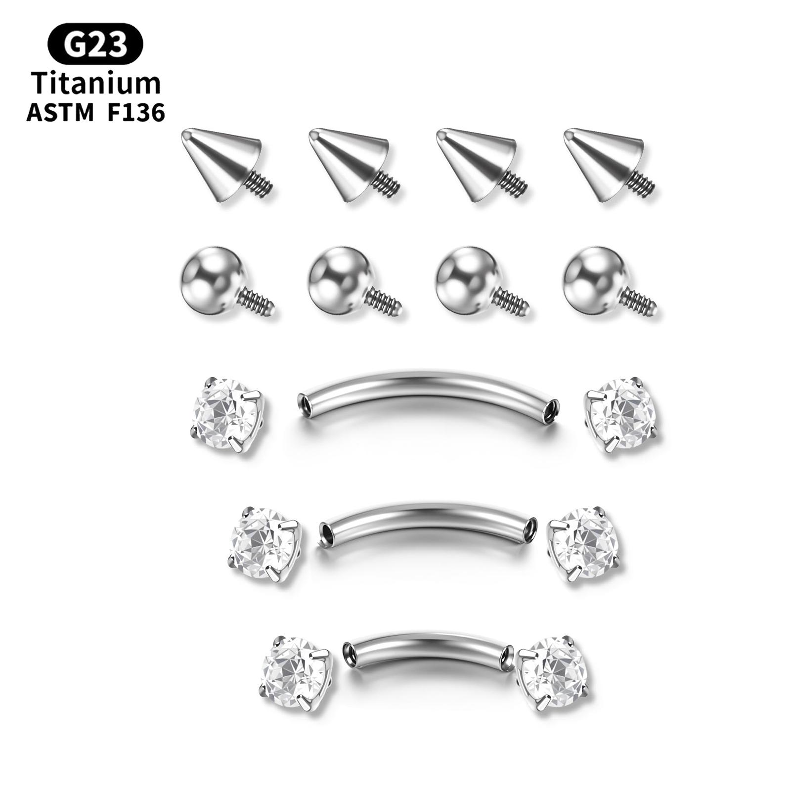 Body Jewelry Vertical Labret - 17Pcs Titanium Internal Thread Curved Barbell