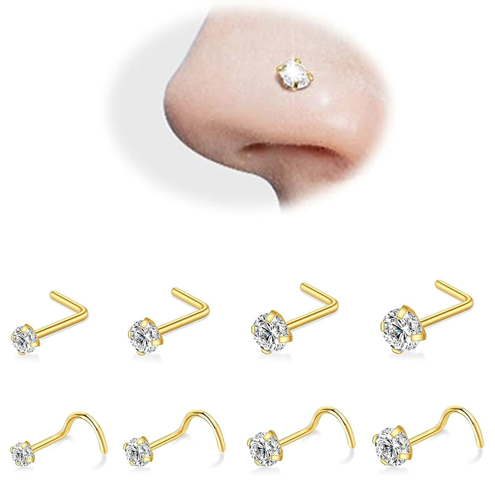 Body Jewelry Changing Kit - 8Pcs 20G Zircon Nose Studs Set