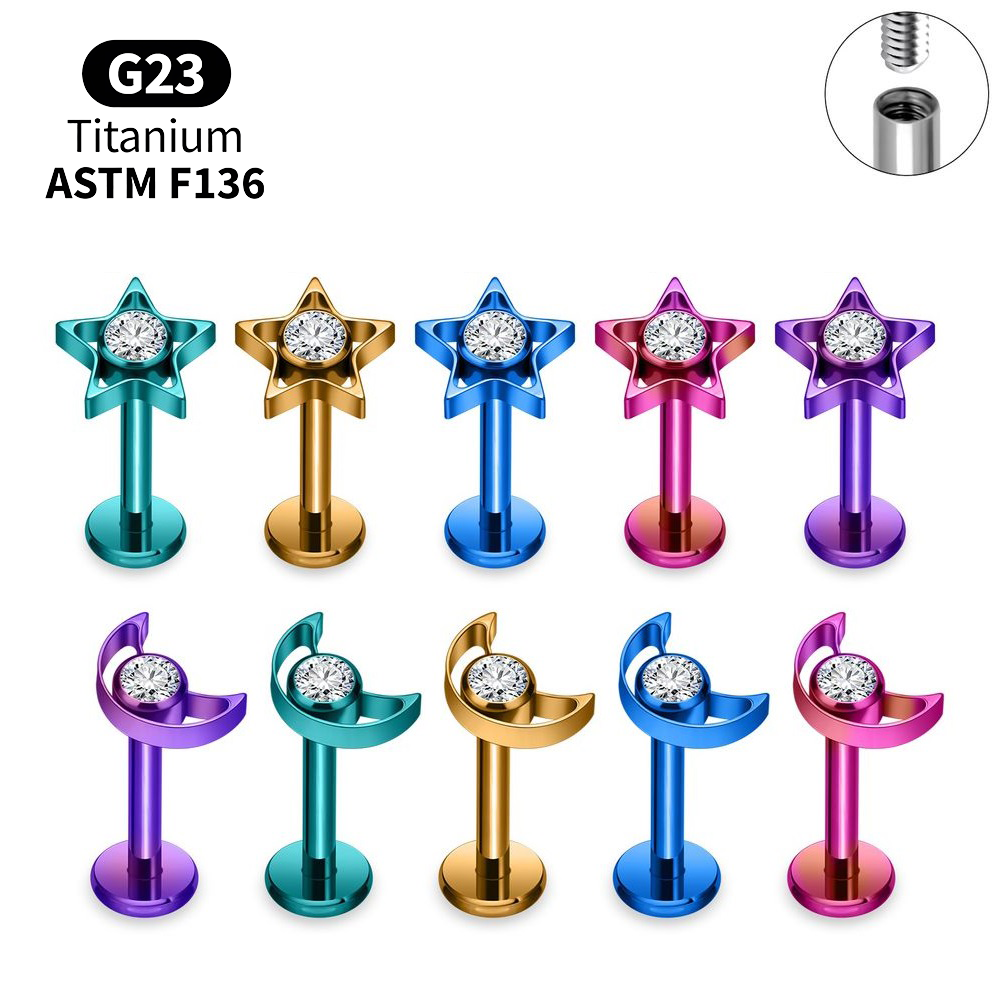 Body Jewelry Vertical Labret - G23 Titanium Star Moon Labret Lot