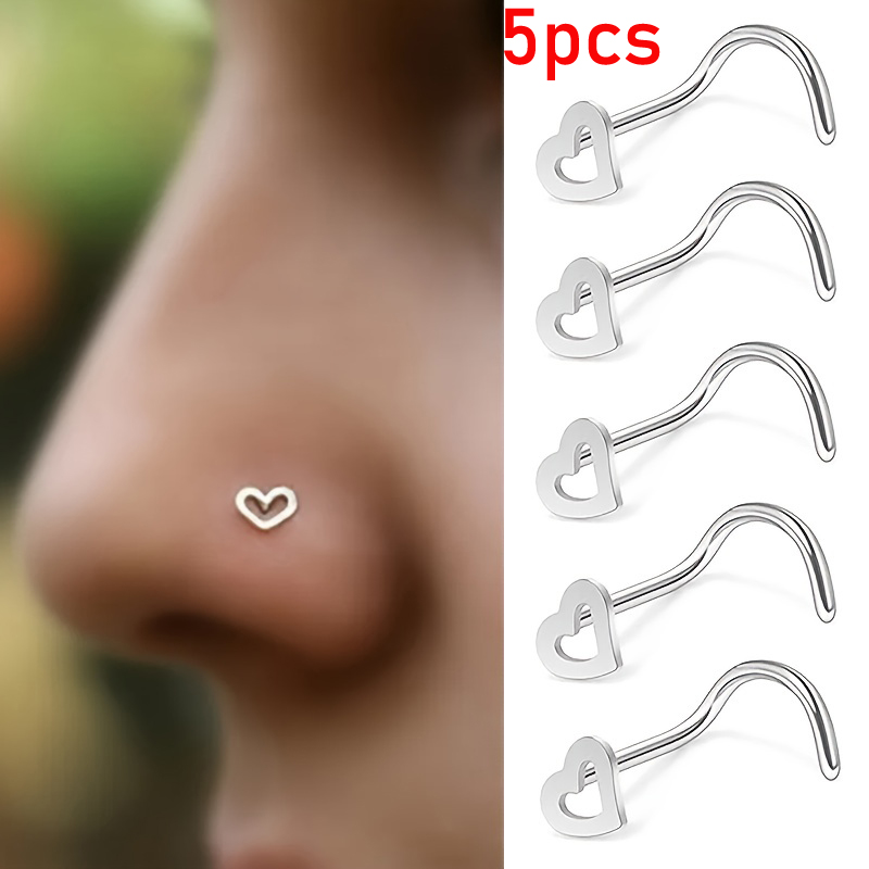 5pcs Hollow Heart Nose Stud Se – Nostril Screw Pin Bewertung und Preis