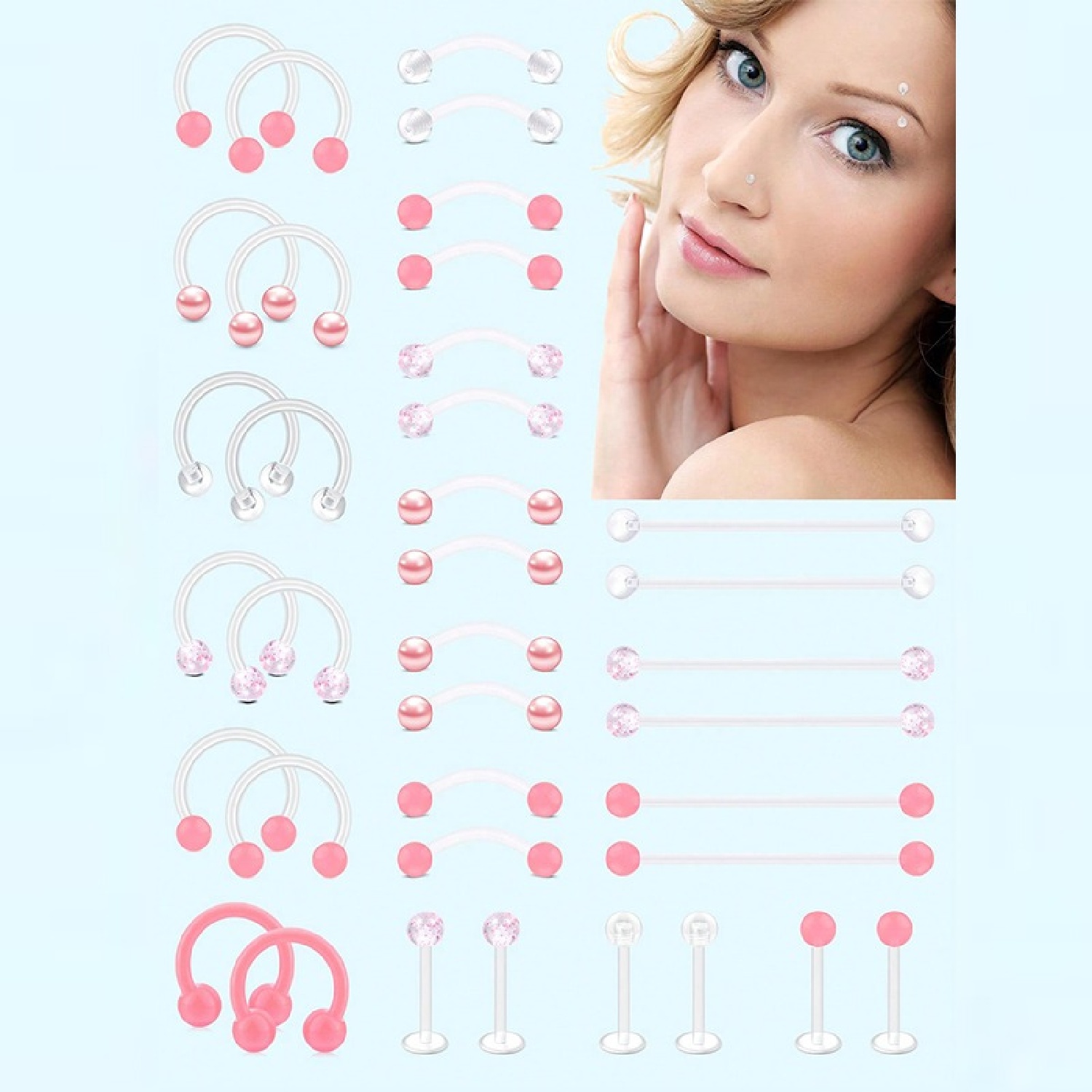 12pcs Clear Pink Industrial Pi – Body Jewelry Vertical Labret Bewertung und Preis