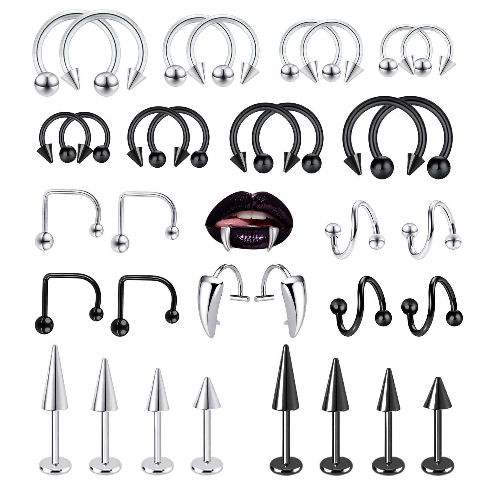 34pcs/Set 16G Snake Bite Pierc – Body Jewelry Vertical Labret Bewertung und Preis