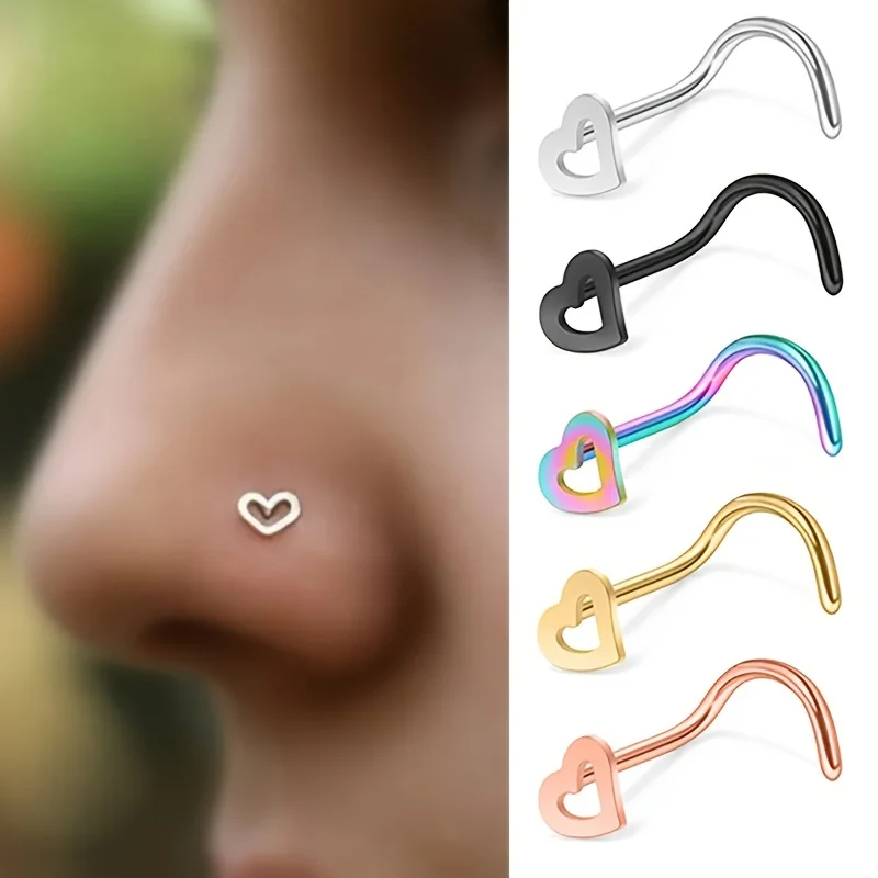 5pcs Hollow Heart Nose Stud Se – Nostril Screw Pin Bewertung und Preis