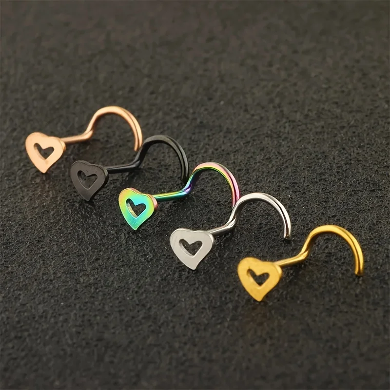 5pcs Hollow Heart Nose Stud Se – Nostril Screw Pin Bewertung und Preis