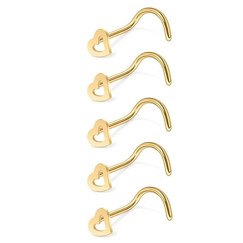 5pcs Hollow Heart Nose Stud Se – Nostril Screw Pin Bewertung und Preis