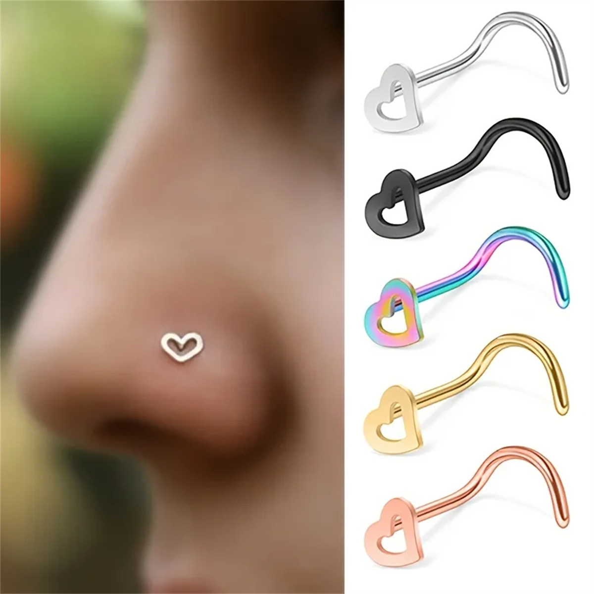 5pcs Fashion Hollow Heart Stai – Nostril Screw Pin Bewertung und Preis