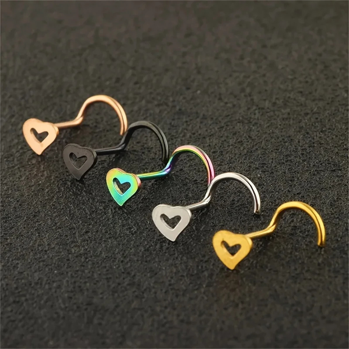 5pcs Fashion Hollow Heart Stai – Nostril Screw Pin Bewertung und Preis