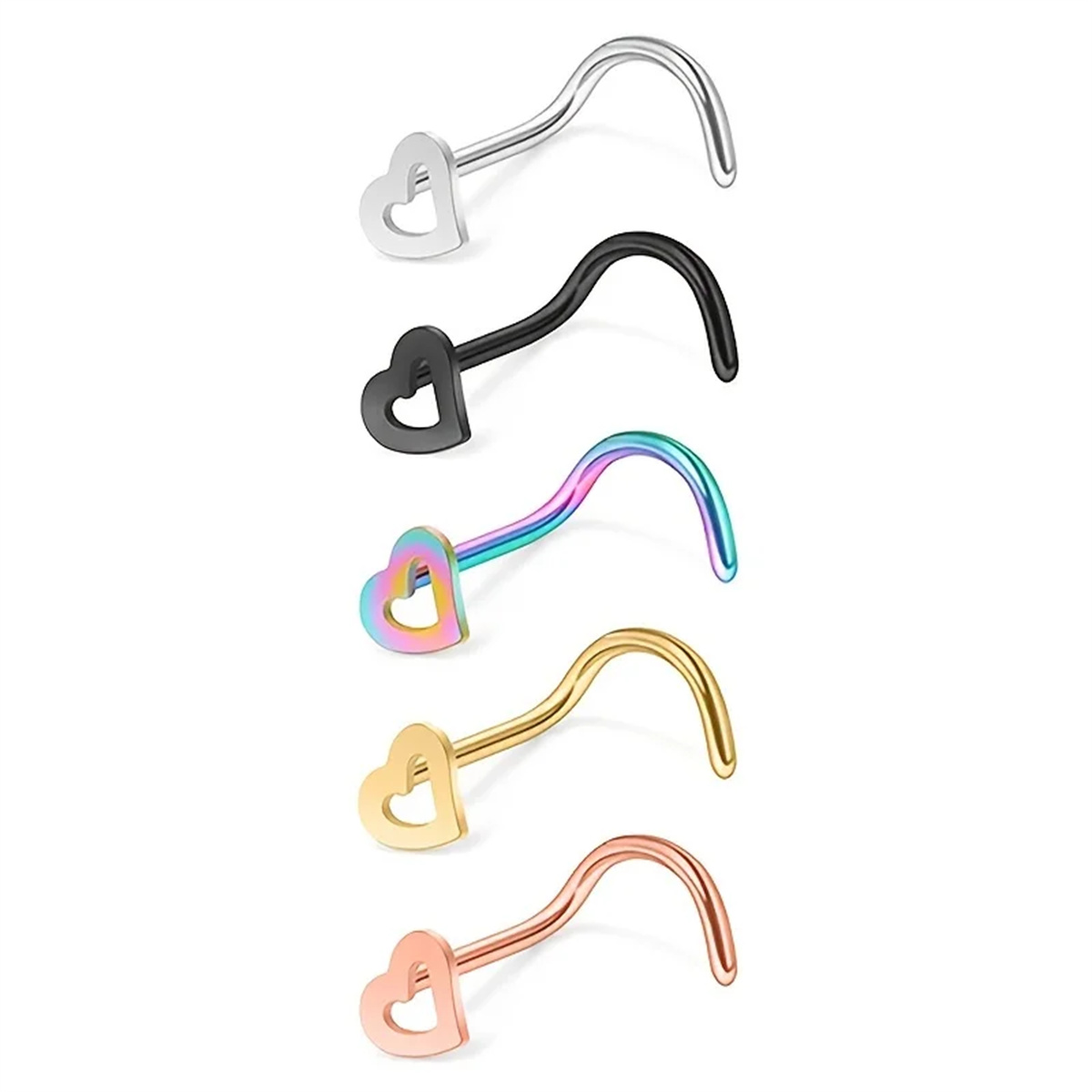 5pcs Fashion Hollow Heart Stai – Nostril Screw Pin Bewertung und Preis