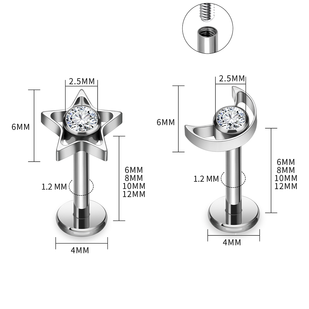 G23 Titanium Star Moon Labret  – Body Jewelry Vertical Labret Bewertung und Preis