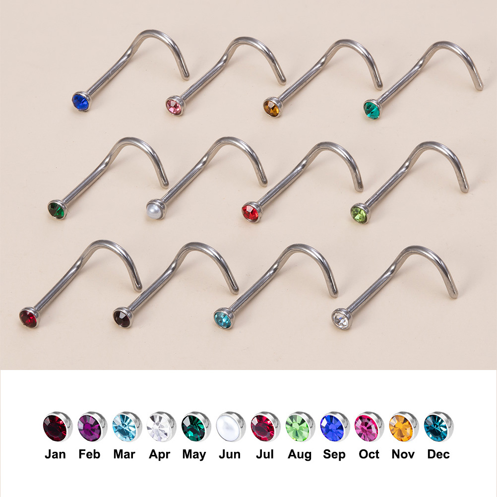 12PCS Birthstone CZ Nose Stud  – Nostril Screw Pin Bewertung und Preis